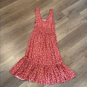 Patrons of Peace medley Red orange leaf midi dress